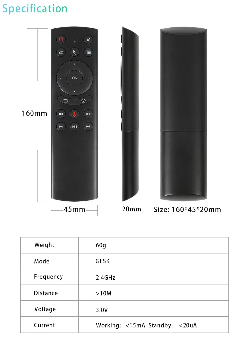 2.4G Air Mouse Keyboard Gyro Voice Universal Remote Control G20s