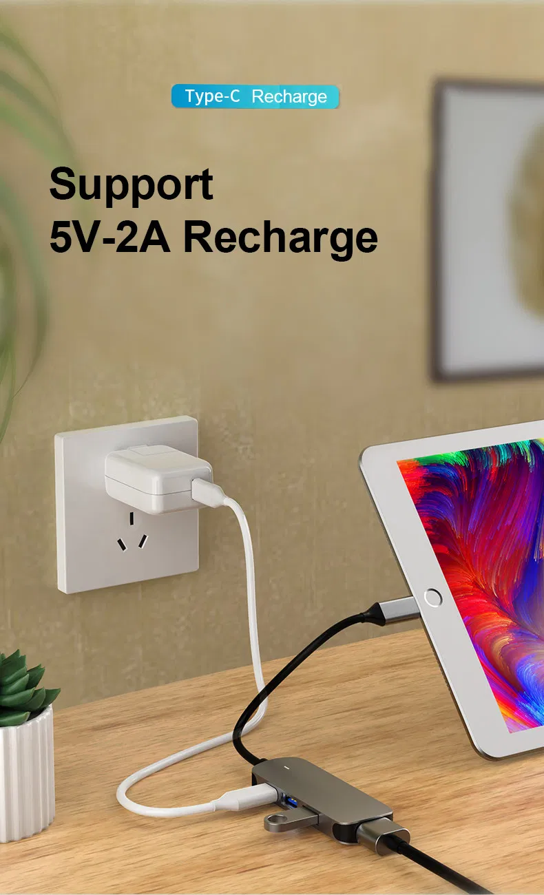 4 in 1 USB Hub USB-C Docking Station for USB3.0+HDMI 4K+Pd Quick Charge