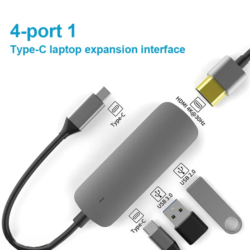 4 in 1 USB Hub USB-C Docking Station for USB3.0+HDMI 4K+Pd Quick Charge