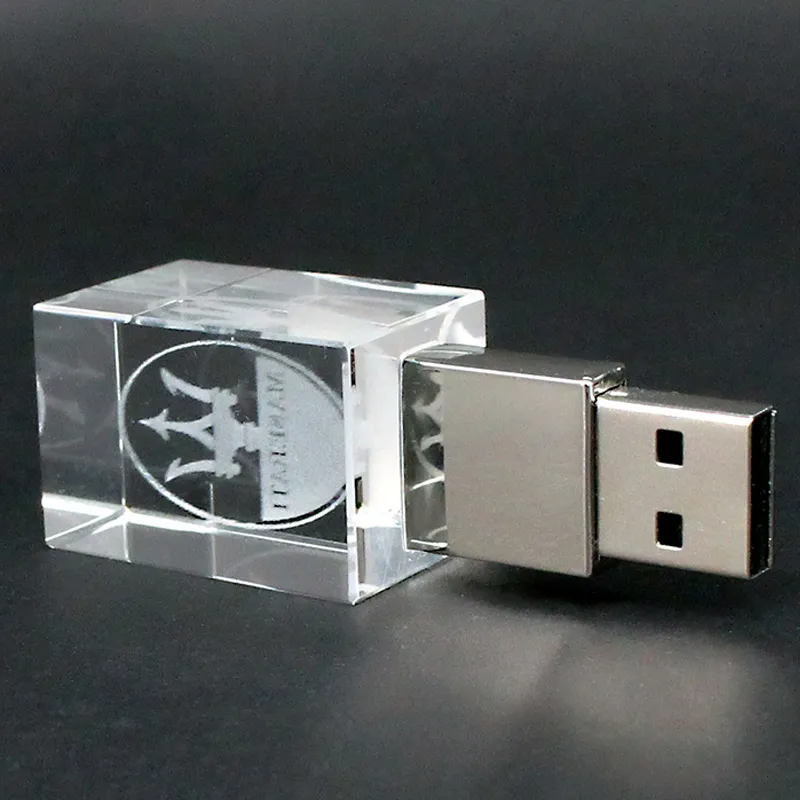 4GB 8GB 16GB 32GB 64GB Custom Imprinted 3D Colorful Engrave Logo USB Driver LED Crystal USB Flash Drive/USB Pen Drive