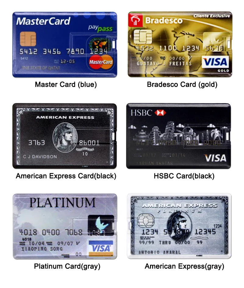 64GB Credit Card Master Card Hsbc USB Flash Drive 2.0 American Express Pen Drive 32GB 8GB 16GB 4GB Bank Card Memory Stick Gifts