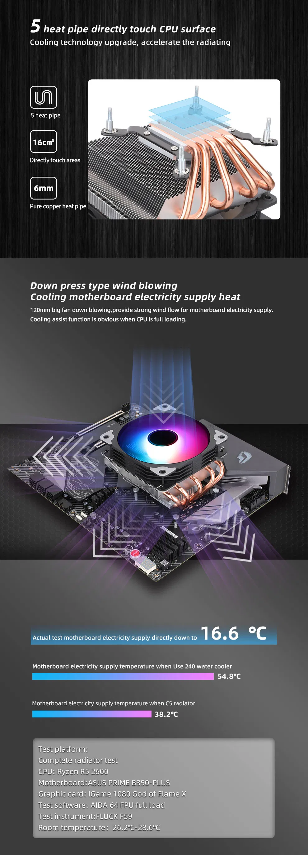 Argb CPU Cooler Am4 CPU Cooler 5V Addressable RGB Cooler 4 Heatpipes CPU Air Cooler 120mm PWM Fan, Intel/AMD