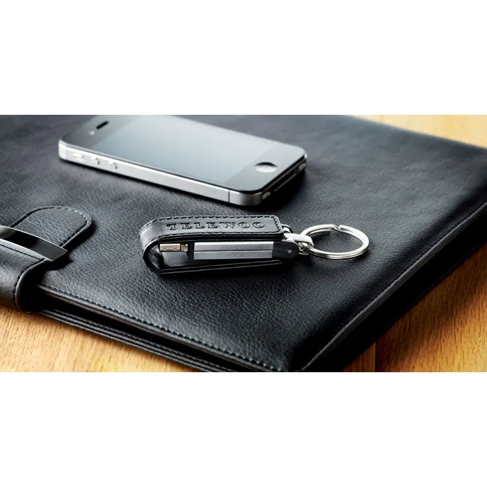 Articulated Metal USB Stick with Keyring and Leather Cover with Customized Logo