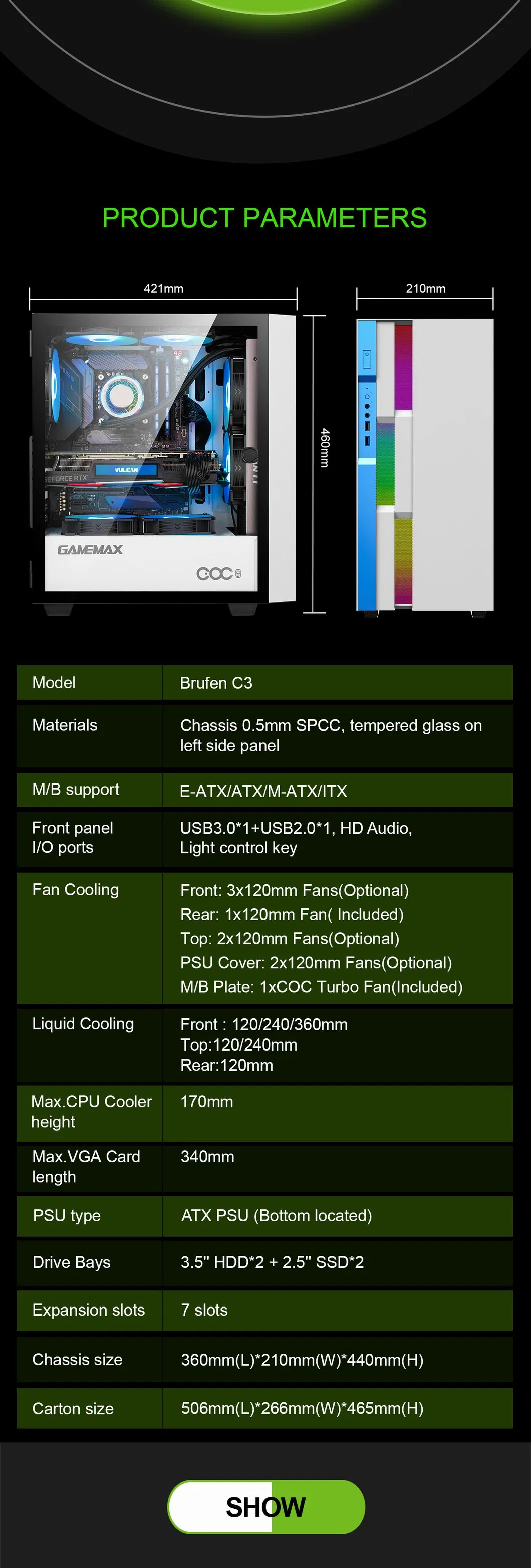 ATX MID Tower Case, Coc Turbo Fan, Gaming Case, PC Gabinete Case