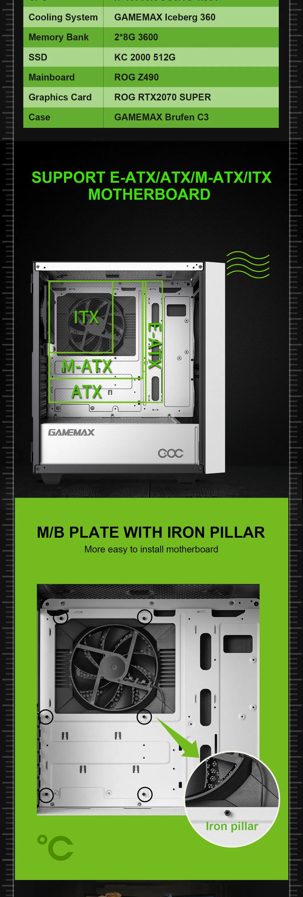 ATX MID Tower Case, Coc Turbo Fan, Gaming Case, PC Gabinete Case