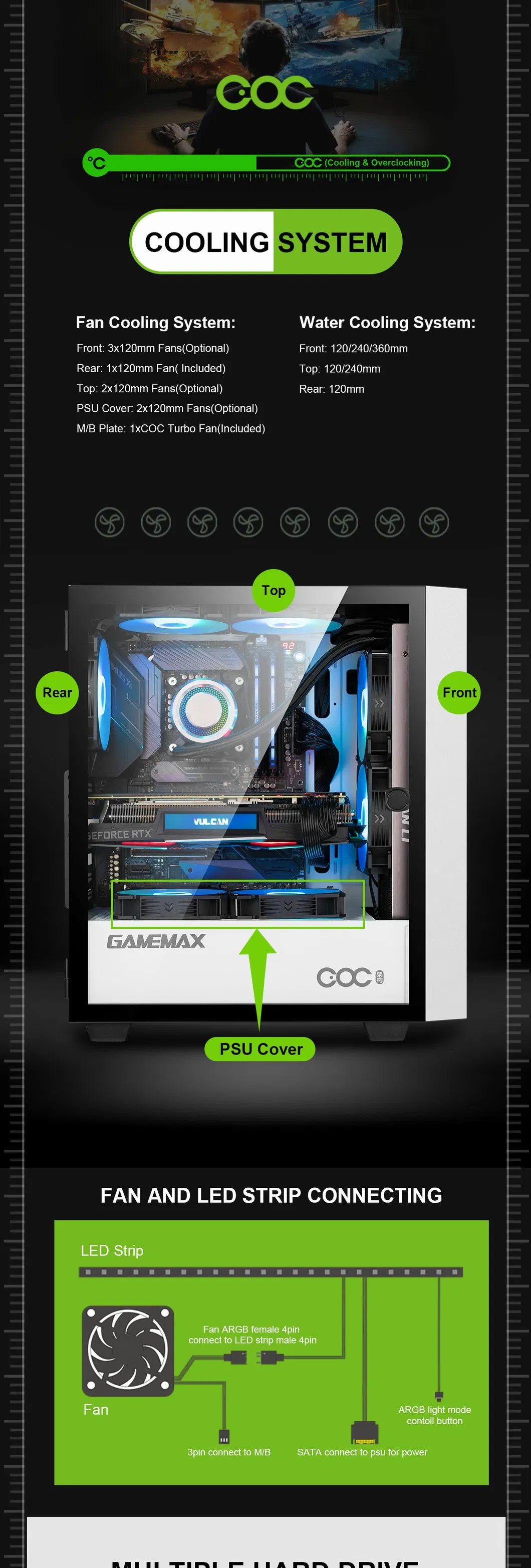 ATX MID Tower Case, Coc Turbo Fan, Gaming Case, PC Gabinete Case