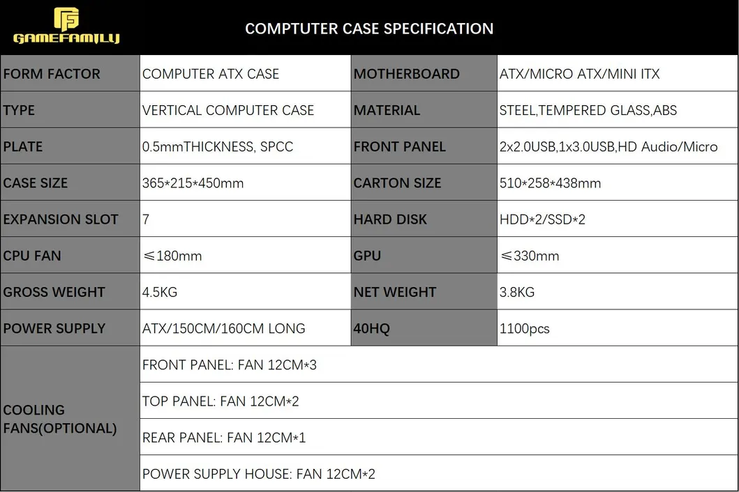 ATX Middle Tower PC Gaming Case with Tempered Glass Panel