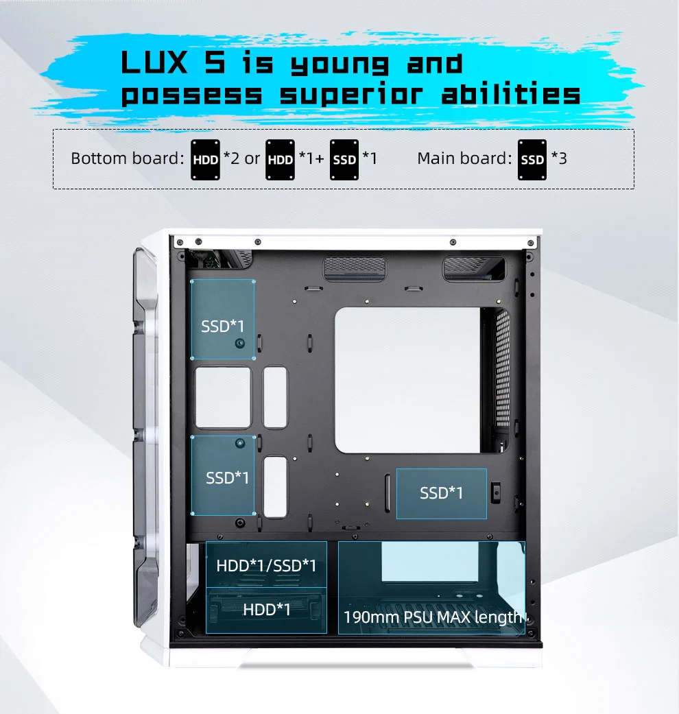 Black Matx Micro Case with USB 3.0 and 8*12mm RGB Fans, Dust-Proof Net, Acrylic Panels, HDD*2/HDD*1+SSD*1 +SSD*3, Gaming PC Case Computer Chassis