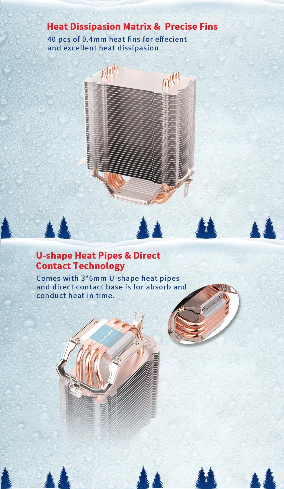 CPU Radiator I3I5/1155 4 Copper Tube (standard silicone grease) AMD Copper Tube Desktop Computer Mute CPU Fan