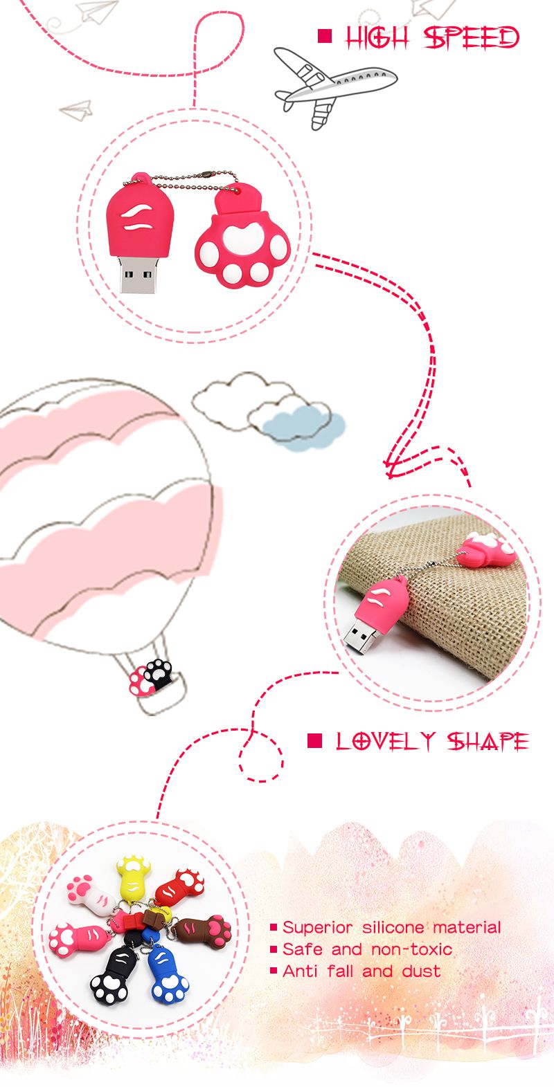 Custom Logo Anti-Fall 3D Silicone USB Stick Cover