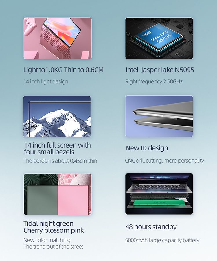 Drop Shipping Cheap Metal Case 14.1" Business laptop Mini Narrow Edge CPU N5095 Backlit Keyboard notebook Computers