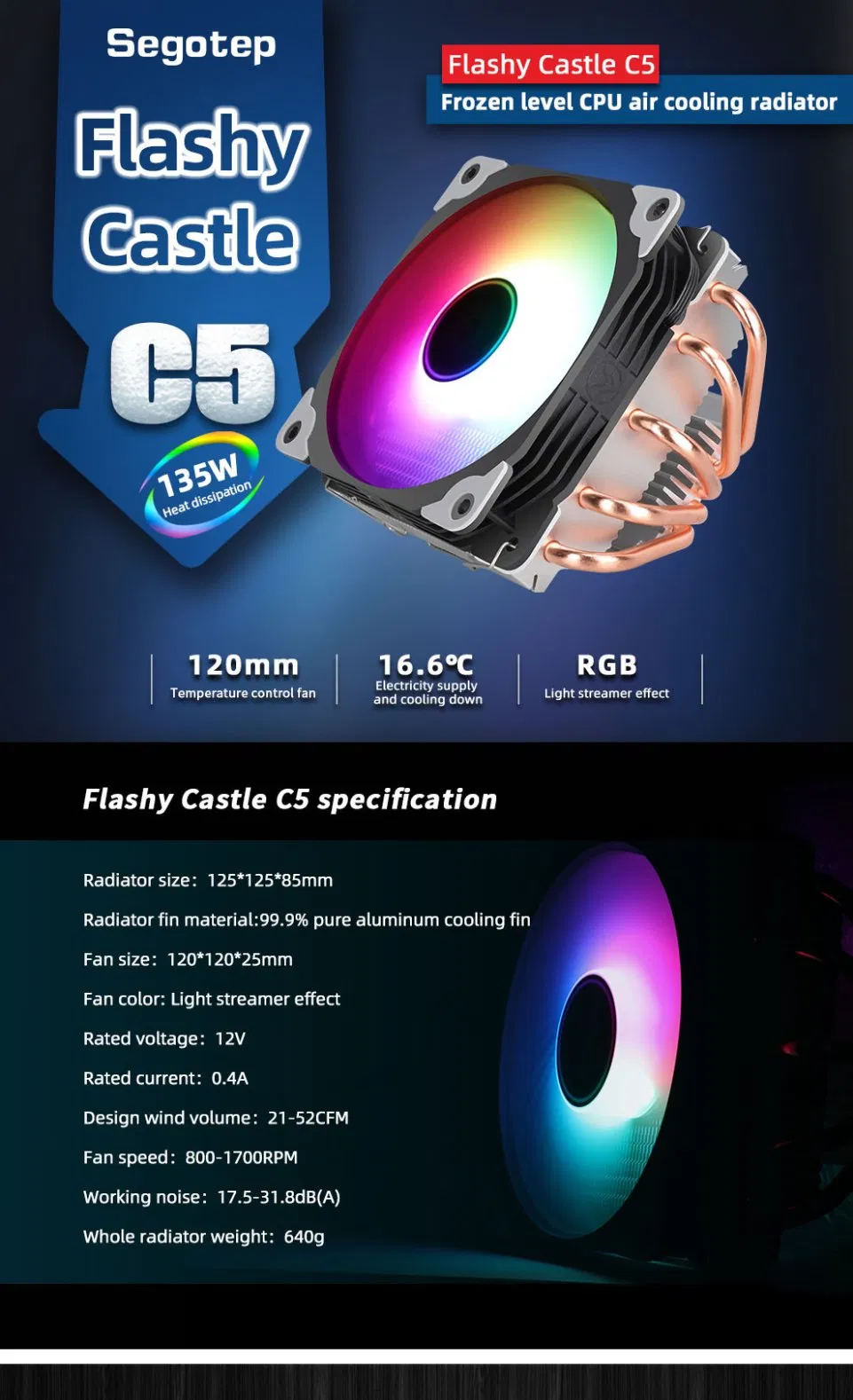 Dual Silent CPU PWM Fan 120mm Sync with Argb Lights CPU Cooler