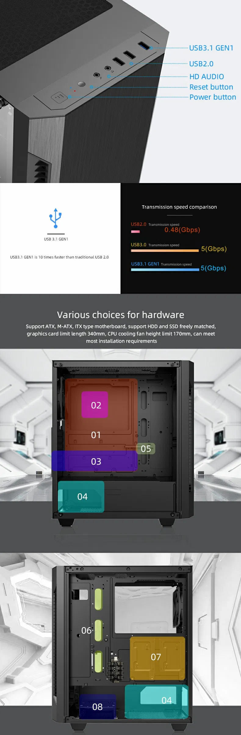 Gamemax Silent Computer Case, Simple Design with Cooling Maximum, PC Gabinete Case