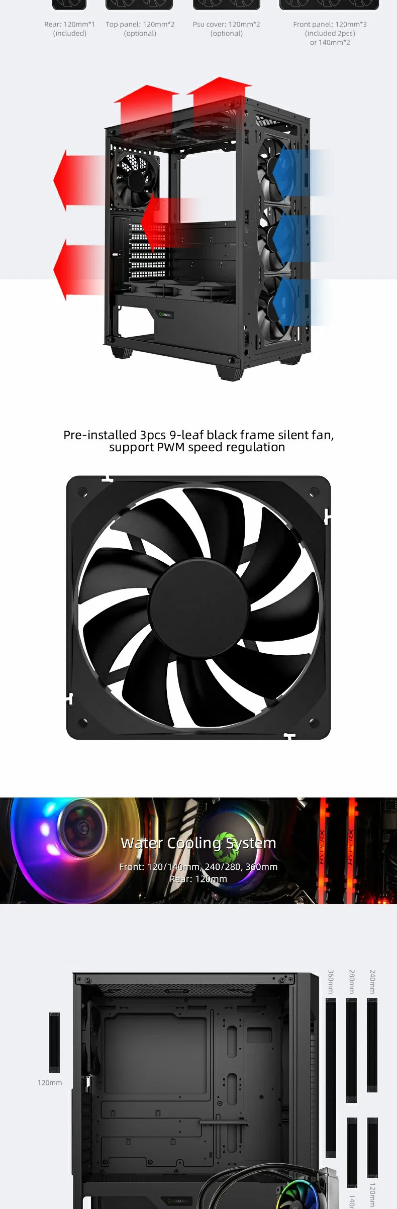 Gamemax Silent Computer Case, Simple Design with Cooling Maximum, PC Gabinete Case