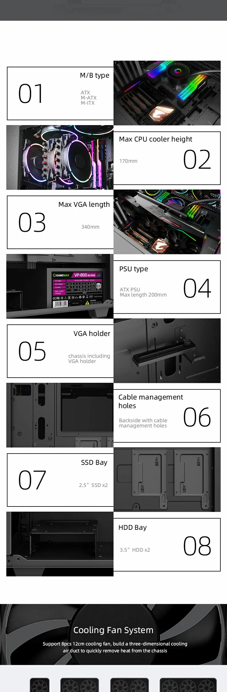 Gamemax Silent Computer Case, Simple Design with Cooling Maximum, PC Gabinete Case