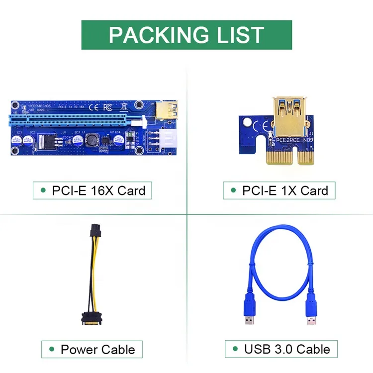 Golden Ver009 USB 3.0 PCI-E Riser Ver 009s Express 1X 4X 8X 16X Extender Riser Adapter Card SATA 15pin to 6 Pin Power Cable
