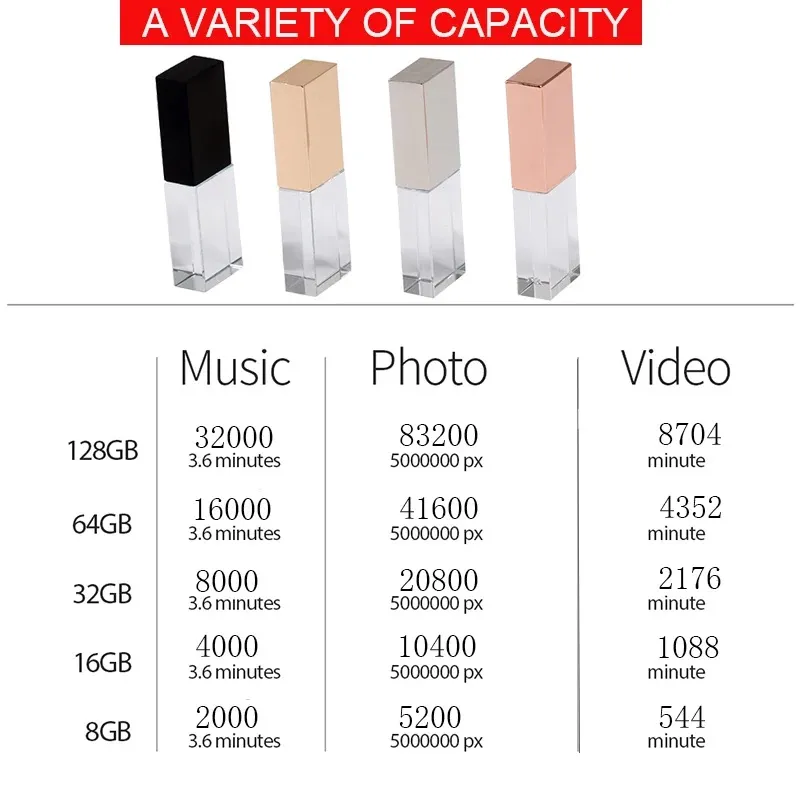 High Quality Custom 3D Logo Rose Gold Crystal USB Flash Memory USB Drive 32GB 64GB