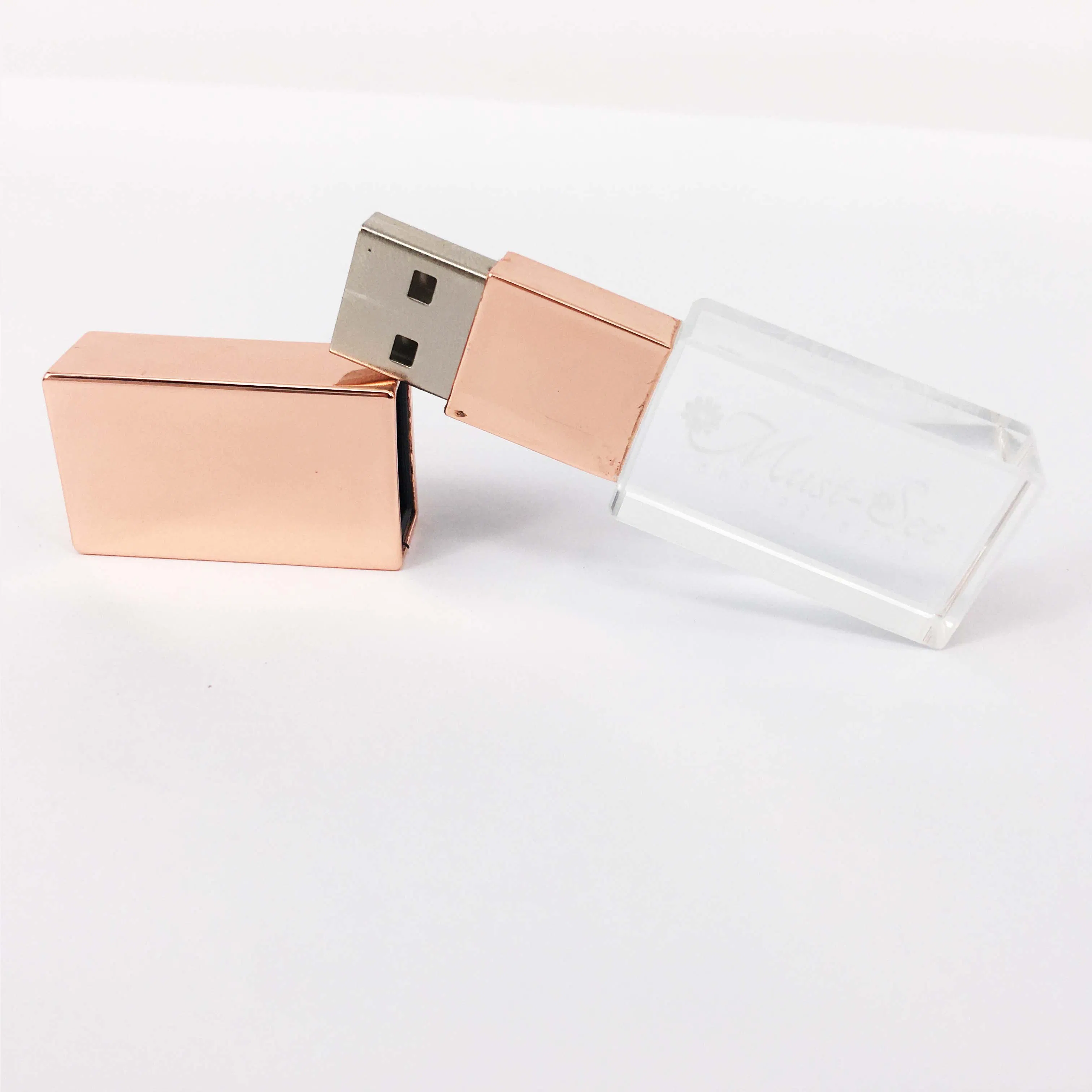 High Quality Custom 3D Logo Rose Gold Crystal USB Flash Memory USB Drive 32GB 64GB