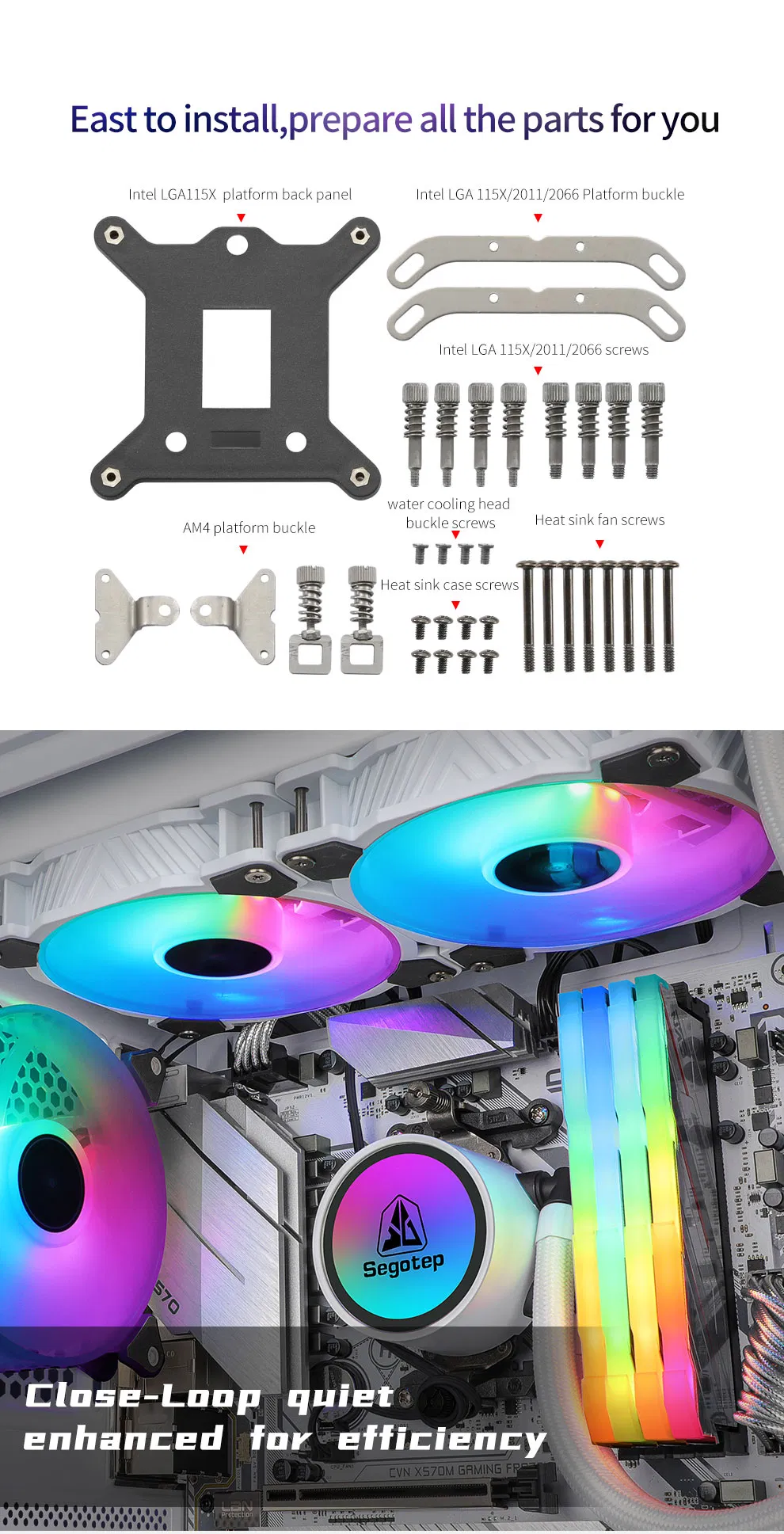 Intel 1200, 1150, 1151, 1155, 1156, 1366, 2011, 2066AMD Am4, Am3, Am2, Strx4, Str4 Beiced 240argb-White Edition CPU Liquid Cooler