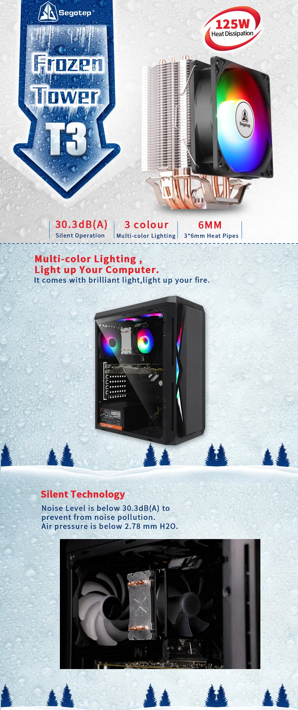 Intel Series CPU Cooler Intel LGA775/1155/1156 and AMD With3, 4, 5 Heat Pipe CPU Cooler