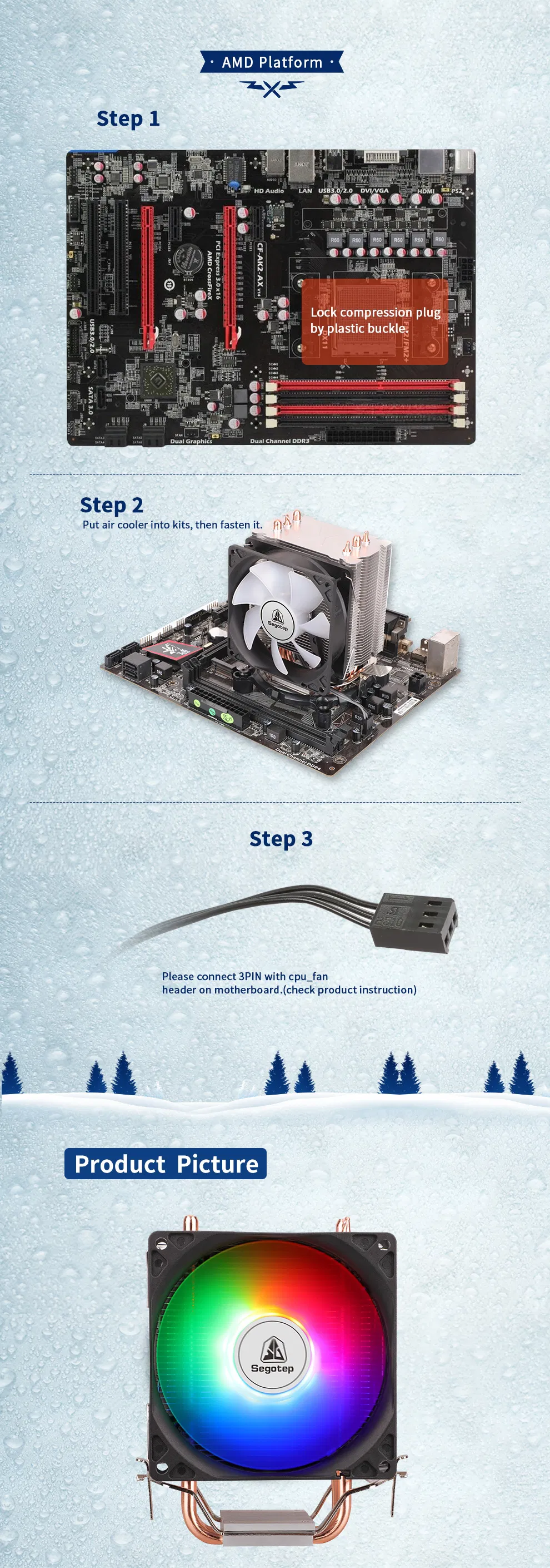 Intel Series CPU Cooler Intel LGA775/1155/1156 and AMD With3, 4, 5 Heat Pipe CPU Cooler
