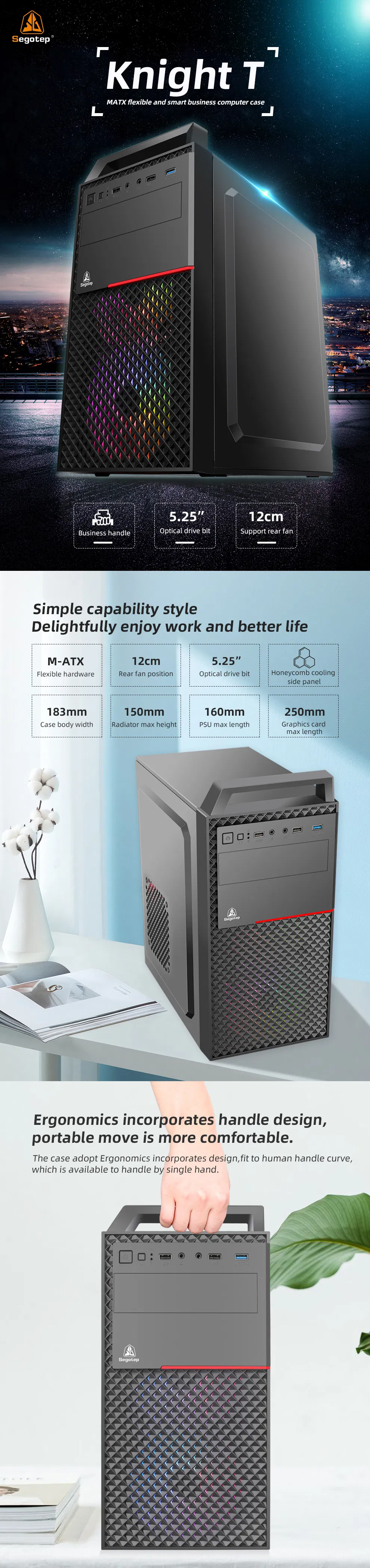 June Segotep Wholesale-Ergonomics Incorporates Handle Design-Business Style-USB3.0-Simple Capability Style-Matx Gaming PC Computer Case Factory