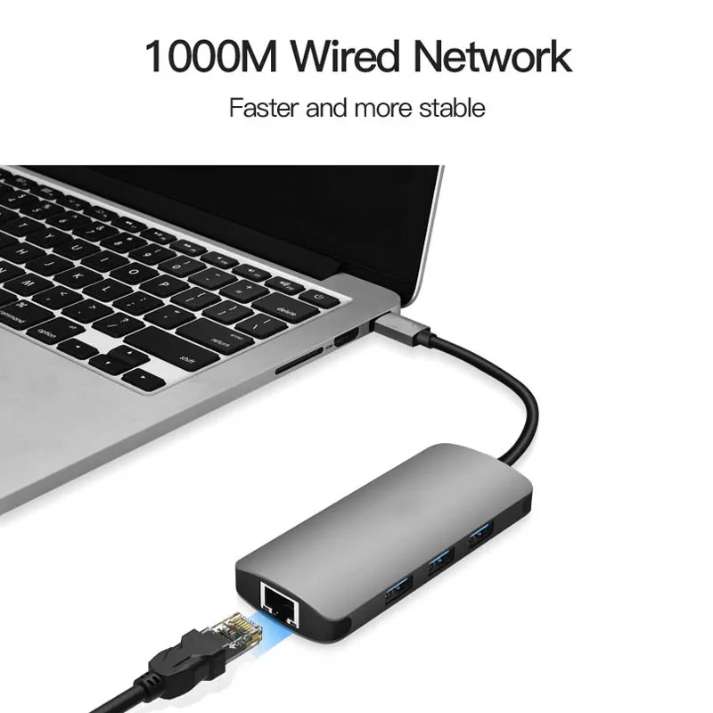 Lanetop USB 3.1 Type-C Hub to Adapter 4K Thunderbolt 3 USB C Hub with Hub 3.0 TF SD Reader Slot Pd for MacBook PRO/Air 2018