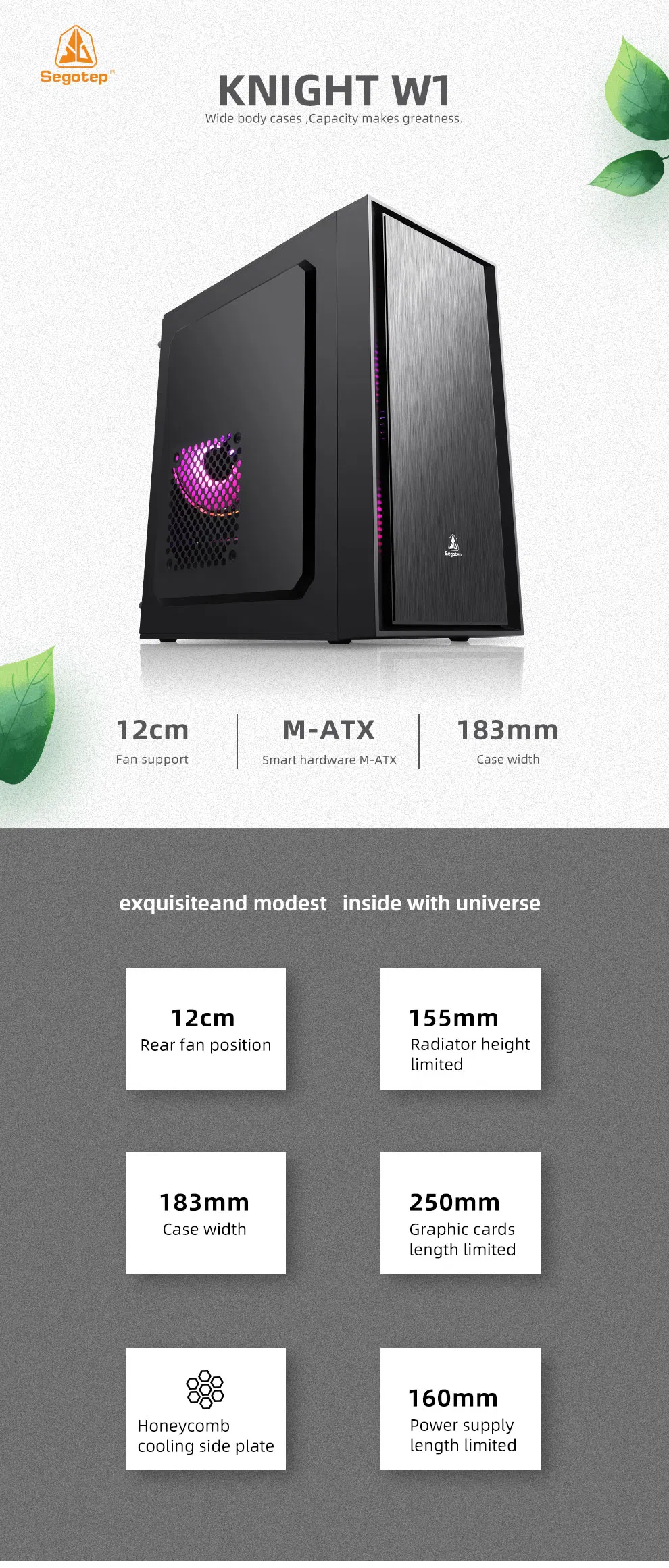 Micro ATX Computer Case Desktop PC Case with RGB Light (optional)