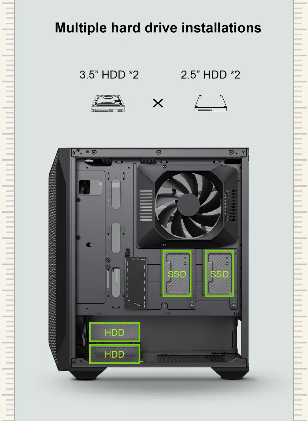 MID Tower ATX Gaming Case, Coc Cooling Fan, Computer PC Case for Rtx3090, Computer Parts