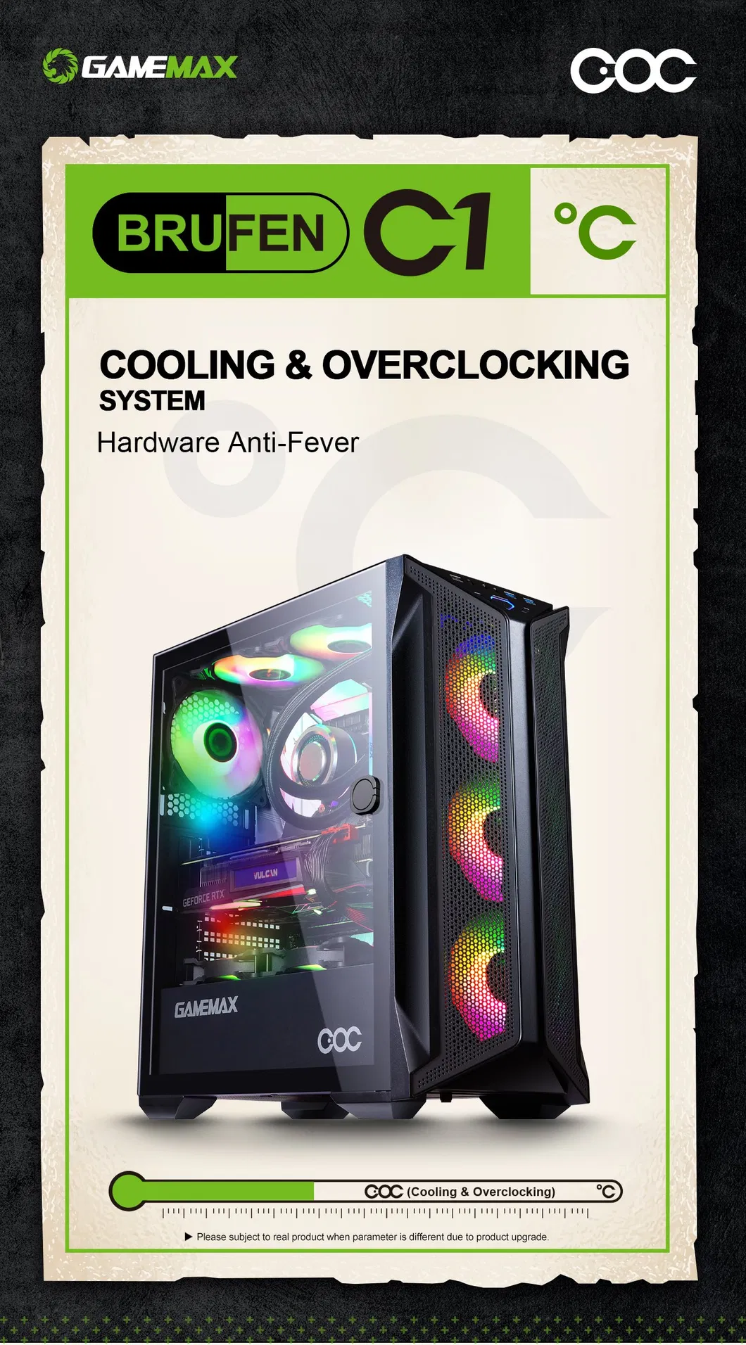 MID Tower ATX Gaming Case, Coc Cooling Fan, Computer PC Case for Rtx3090, Computer Parts
