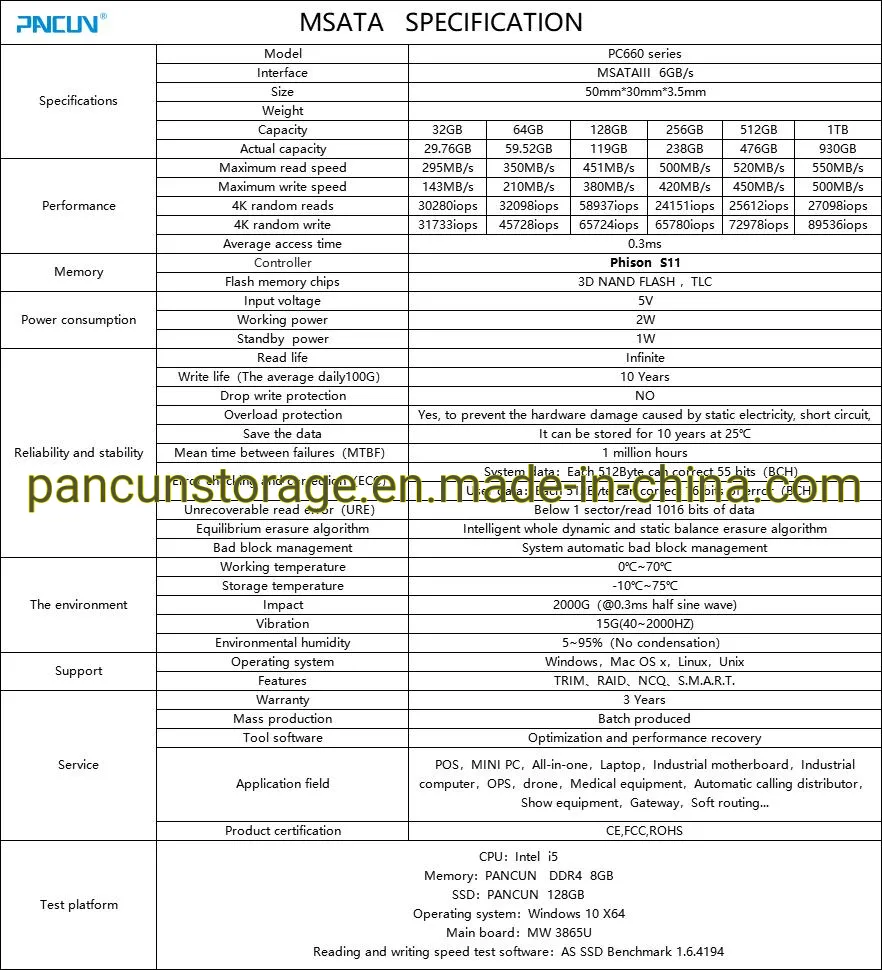 Pancun Manufacturer MLC Chips Msataiii SSD Nand Flash High Speed