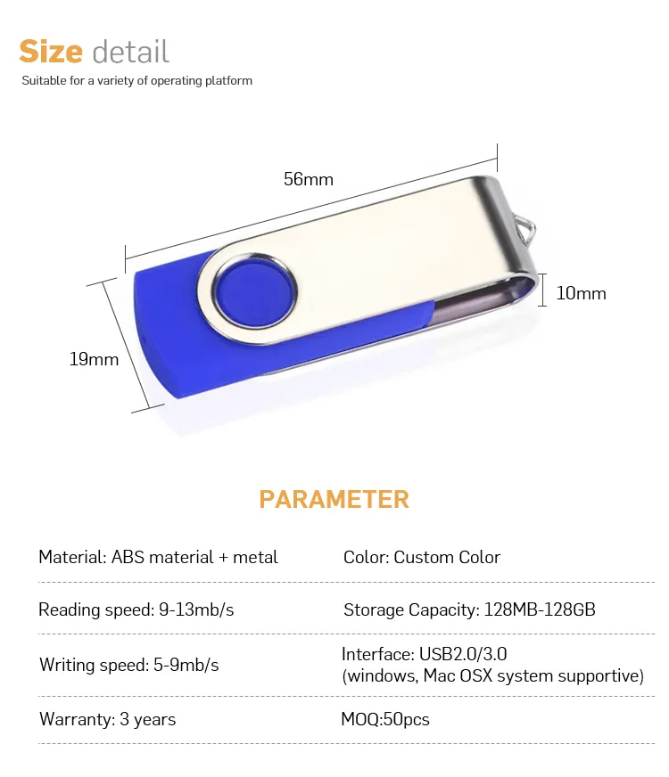 Promotional Metal Swivel USB Flash Drive with Customized Logo