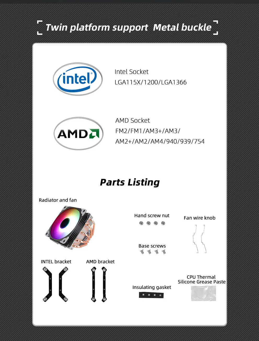 RGB Fan, 2.0 Heatpipes, Brushed Nickel Fins, AMD Ryzen CPU Radiator