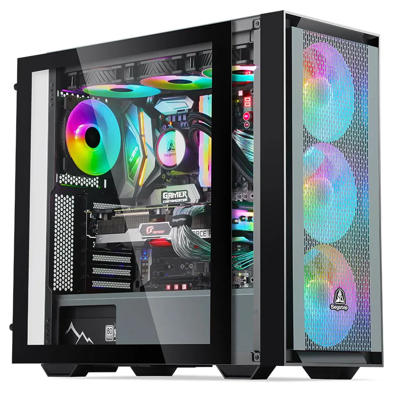 Segotep Export Oman, Kuwait, Iraq, UAE-Pub Smart Magnetic Meshes Front-Glass Side-Desktop Cement Gray Computer PC Casing