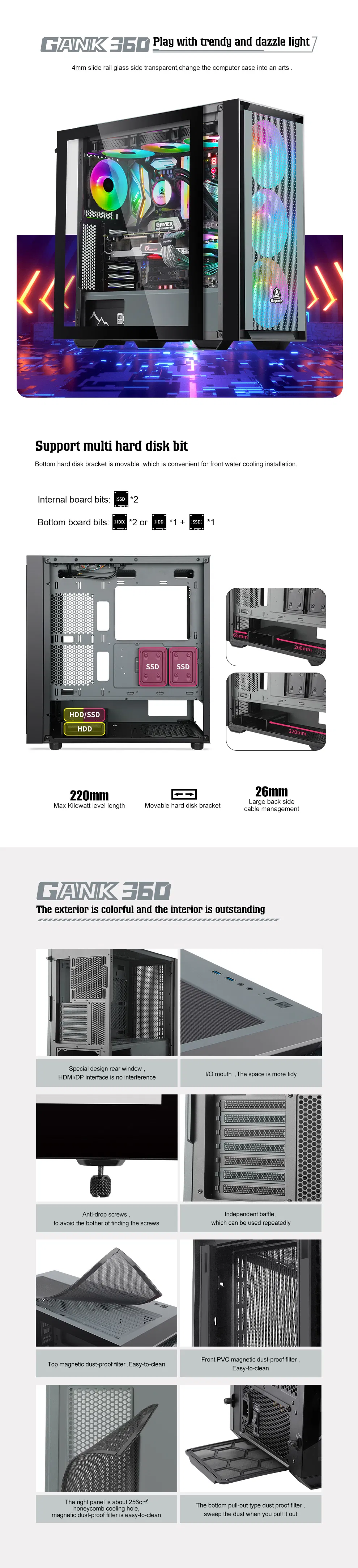 Segotep Factory-USB3.0-Outstanding Ample Airflow-Clear Glass Panels-Glass-Top 360mm Radiator- Gaming Computer Cases