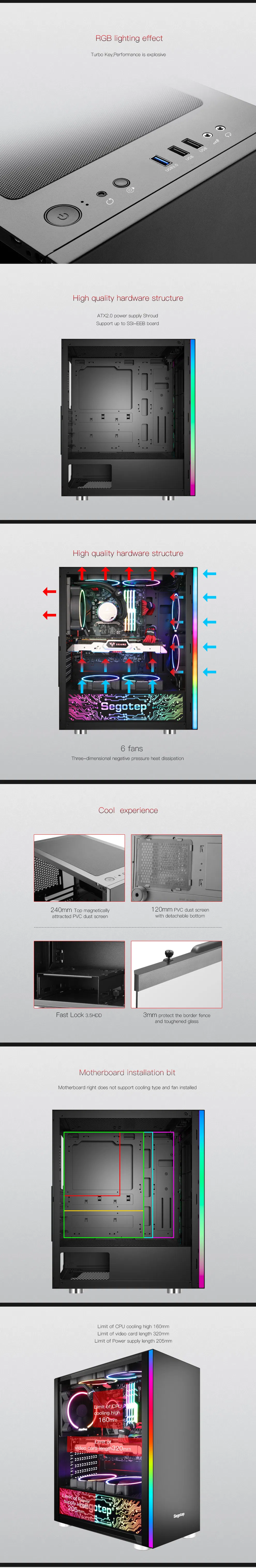 Segotep MID Tower Tempered Glass ATX Computer Gaming Case