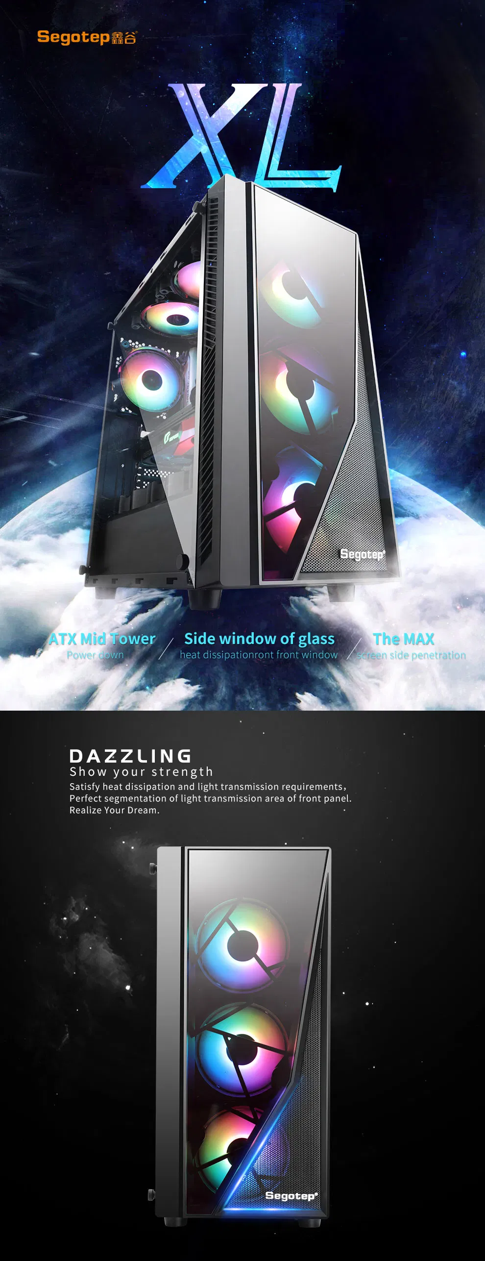 Segotep Prime XL ATX Gaming Case Computer Parts Computer PC Case