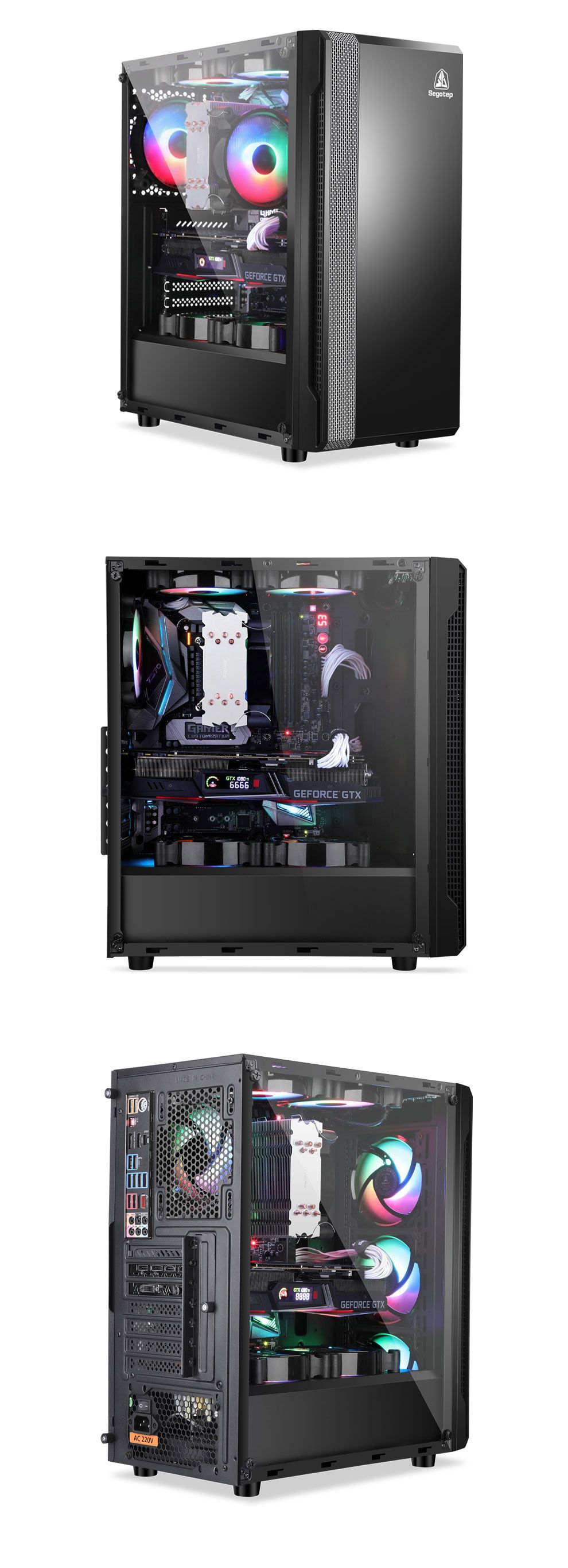Segotep Prime Xt Black Case Water Cooling Computer Case (ATX motherboard/ 240 water cooling / side transparent / U3/ support long graphics card / game case)