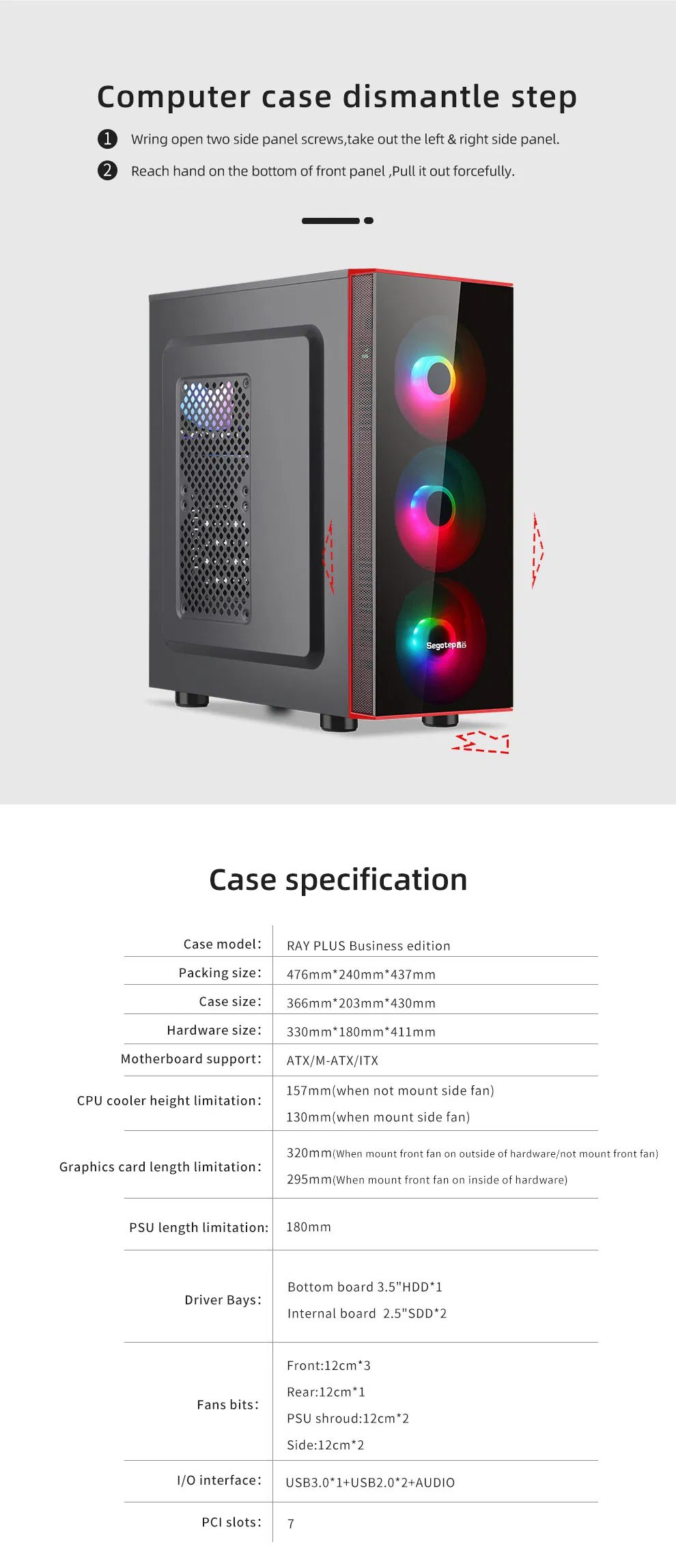 Segotep Ray Plus Black Red ATX Big Motherboard/ Big Power Supply Covering Computer Case