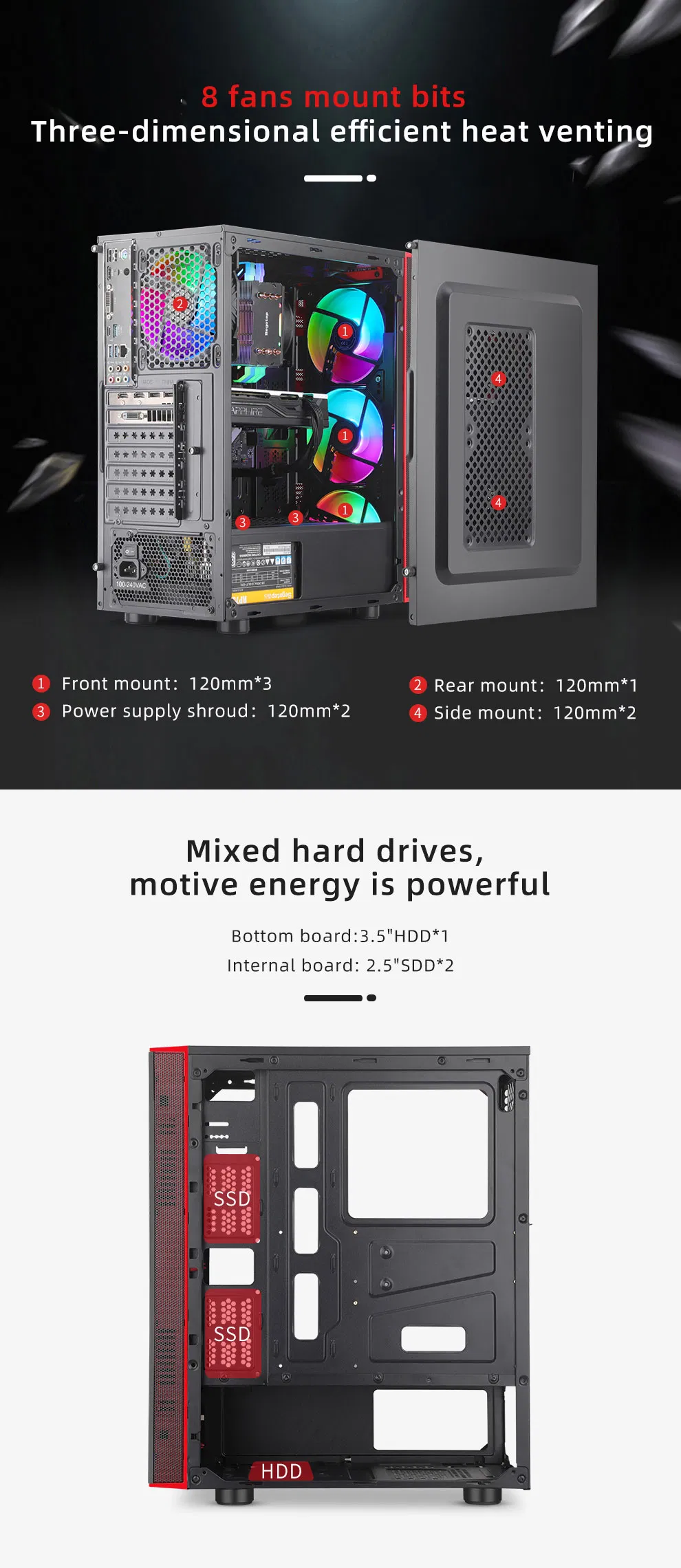 Segotep Ray Plus Black Red ATX Big Motherboard/ Big Power Supply Covering Computer Case