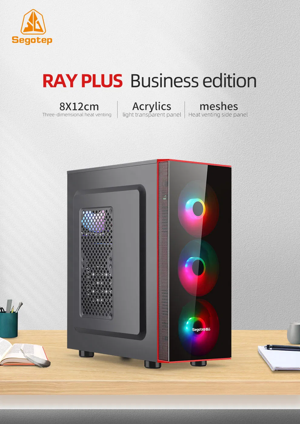 Segotep Ray Plus Black Red ATX Big Motherboard/ Big Power Supply Covering Computer Case