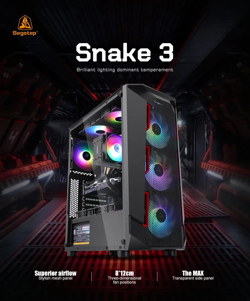 Segotep Snake 3 Gaming Case for Desktop, Support ATX Power Supply, Compact ATX MID-Tower PC Gaming Case - Front I/O USB Type-C Port - Cable Management System