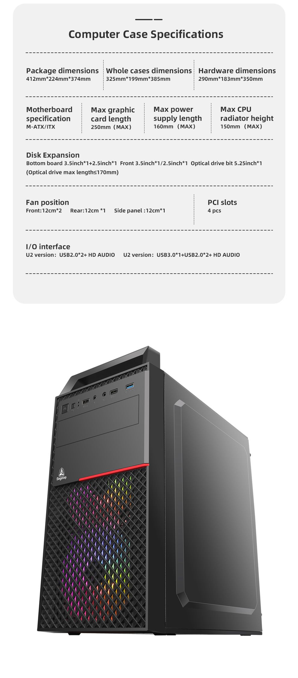 Segotep-Wholesale-Germany- Iran-Madrid Agent-Rear 12cm Fan-Optical Drive Bits 5.25inch-USB3.0-Matx PC Computer Casing-Case