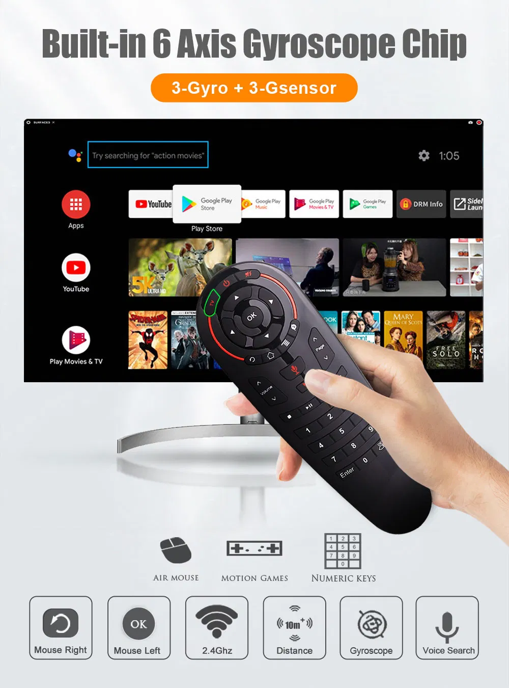 Smart Voice G30s Gyroscope Gyro Air Mouse 33keys Google Voice Control Remote Control