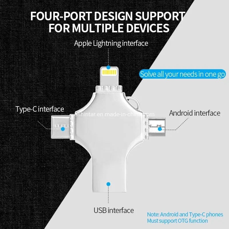 Type-C USB Flash Disk 4 in 1 Phone USB Pen Drive for iPhone & Android