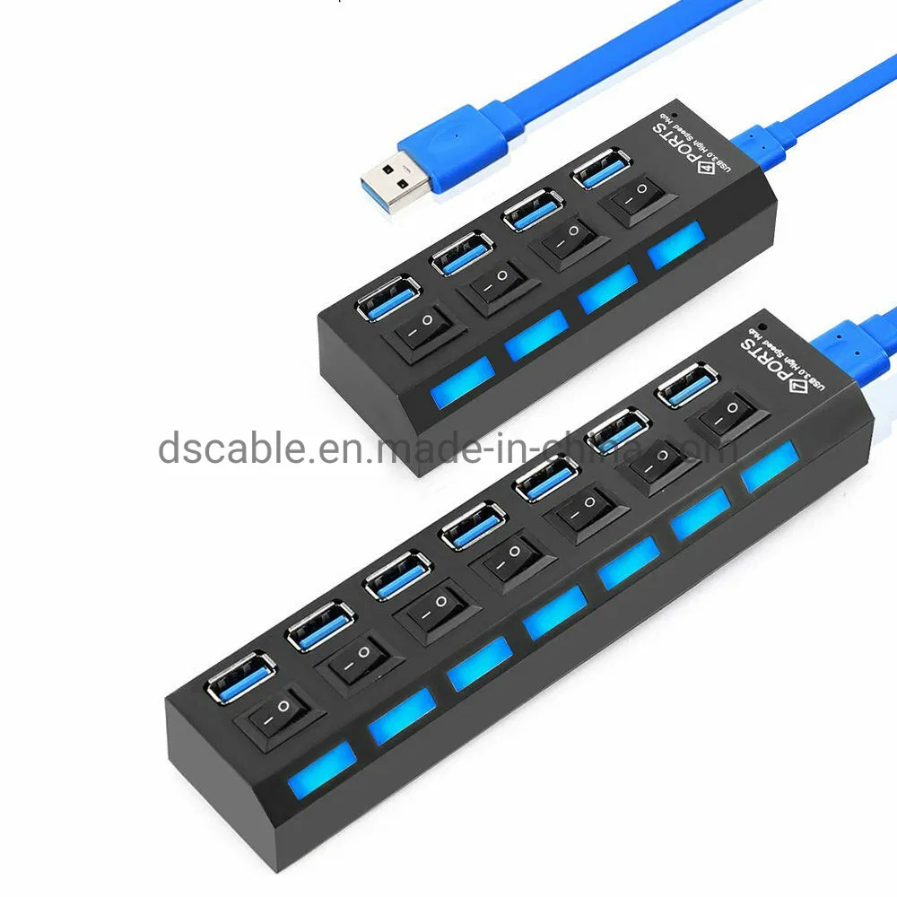 USB 3.0 7 Ports USB Hub with Switch with Power Adapter
