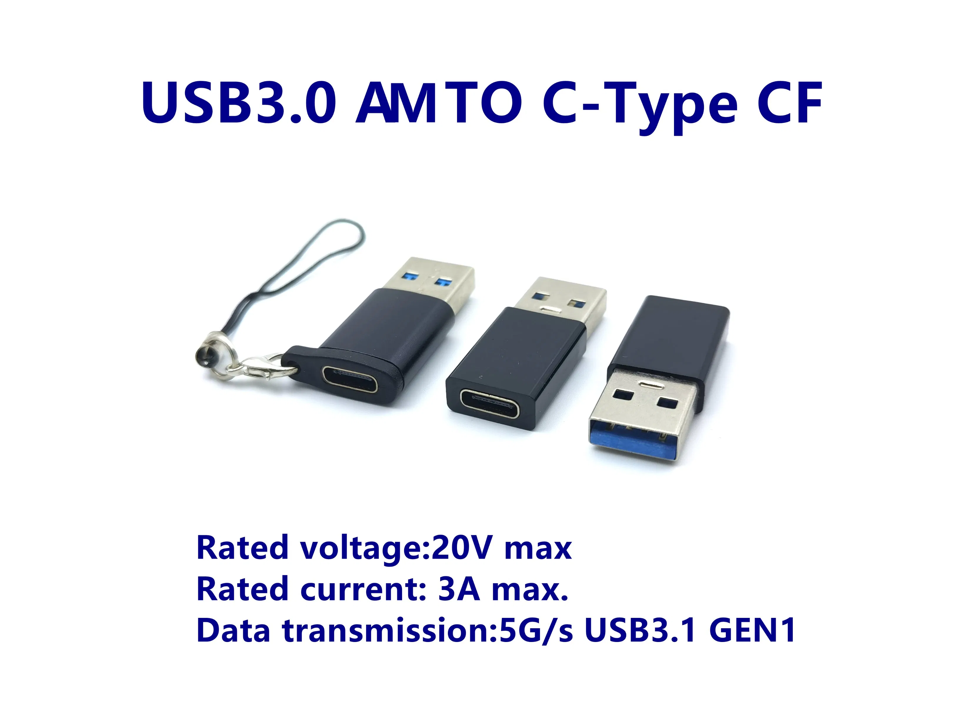 USB3.0 Am to Type-C 3.0 CF Transfer Head, Data Transmission Standard: USB3.0 5g/S, Rated Current: 3A Max. Rated Voltage: 20V Max. Support Customized Logo