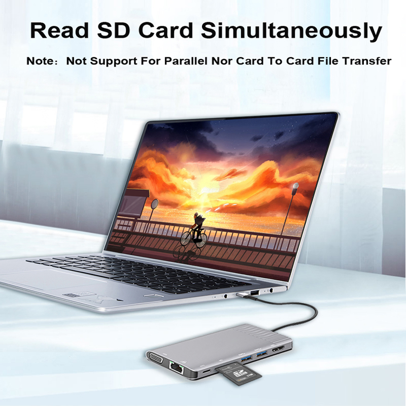USB3.0 Hub Multi Function Type C Hub for MacBook 8 in 1 Type C Hub USB C to 4K HDMI SD/TF Card Reader Adapter